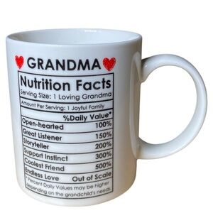 Grandma Nutrition Facts Label Graphic Black & White Coffee Tea Cup Mug